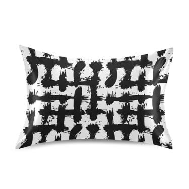 Imagem de Fronhas com estampa abstrata preta branca quadriculada design king queen padrão fronhas cetim refrescante para cama de casa sofá animal king size 101,6 cm x 50,8 cm