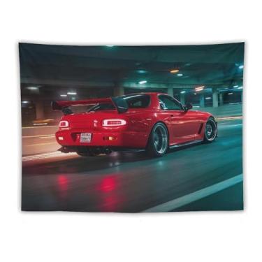 Imagem de HouLaiZhe JDM Tapeçaria de carro Rx7 Late Night Drift Jdm carro esportivo legal pendurado na parede quarto decoração de casa tapeçarias estética piquenique decoração de parede arte de parede para
