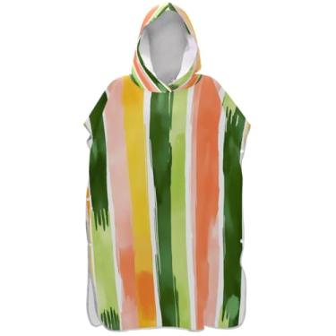 Imagem de Joisal Poncho de surf leve trocador para adultos praia moletom toalha natação listras verticais verde rosa homens mulheres poncho com capuz