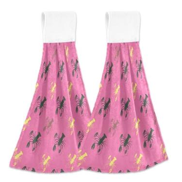 Imagem de Lindas lagostas toalhas de cozinha personalizadas com laço para pendurar toalha de forno absorvente macio bonito conjunto de toalhas decorativas de cozinha de 2, 45 x 35 centímetros