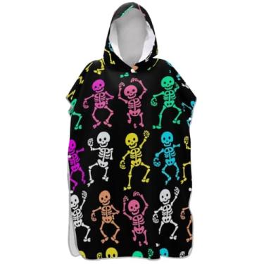 Imagem de Joisal Roupão para adultos, poncho de surfe, com capuz, toalha de praia, impressão, secagem rápida, desenhos animados, esqueletos, preto, homem, mulher, poncho com capuz