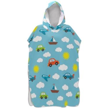 Imagem de Joisal Poncho de surfe para adultos trocador de roupa de praia com capuz toalha floral plus size bonito desenho animado carros azul adulto ponchos para mulheres