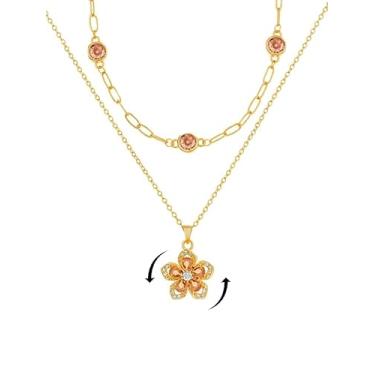 Imagem de rgwtgkyh Colares femininos com pedra do mês de nascimento em camadas, ouro 18 K, vermelho, fidget flor, hibisco, presente de aniversário de janeiro para mãe, amiga, namorada, irmãs, Large, Latão