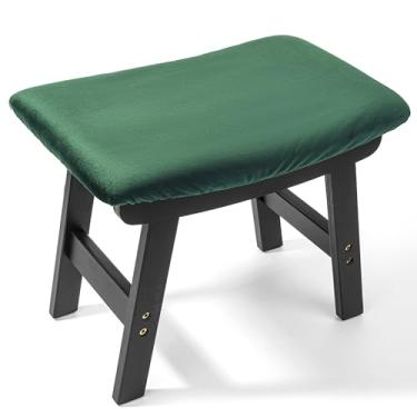 Imagem de Bamboo Land - Banquetas para pés de bambu, almofada verde e pernas de madeira preta, descanso de pés pequeno para sofá