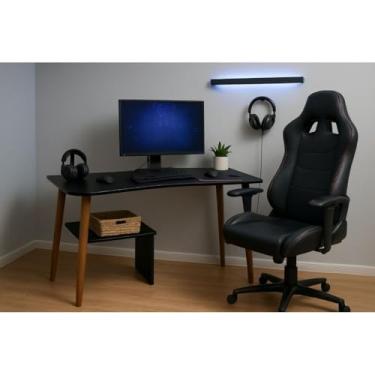 Imagem de Escrivaninha MDF com Pés de Madeira, Mesa de Estudo Compacta para Home Office e Quarto(Preto)