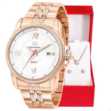 Imagem de Relógio Feminino Champion Ana Hickmann Rosé AH28866Z Colar e Brincos