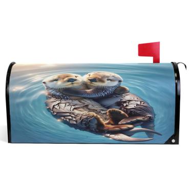 Imagem de TSENQUE Capas de caixa de correio magnéticas sazonais animais fofos lontra do mar primavera caixa de correio envoltórios vinil caixa de correio moderna decoração de jardim tamanho padrão 52,6 x 45,8