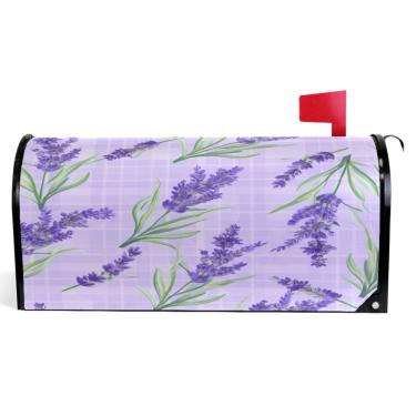 Imagem de TSENQUE Aquarela lavanda xadrez roxo claro caixa de correio decorativa capas magnéticas outono caixa de correio vinil caixa de correio moderna decoração de jardim tamanho padrão 52,6 x 45,8 cm