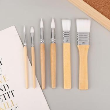 Imagem de Conjunto de 6 pincéis de aquarela portáteis com cabo de madeira para aprender ferramentas de pintura acrílica a óleo DIY (branco)
