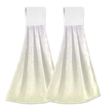 Imagem de Joitme Toalhas de mão ombré gradiente creme magnólia com laços para pendurar, pacote com 2 toalhas de cozinha de lã coral macia, toalha de mão absorvente decorativa para banheiro, panos de prato de