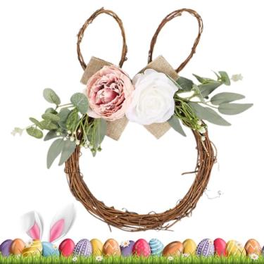 Imagem de Guirlandas de coelhinho da Páscoa para porta da frente – Cabide em forma de coelho de boas-vindas – guirlanda de Páscoa – para ambientes externos, interiores, janelas, paredes, quarto, sala de estar