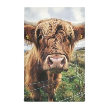 Imagem de Joisal Engraçado highland vaca verde panos de prato para cozinha decorativo chá toalha de mão panos de prato panos de prato finos secagem rápida 45 x 71 cm, 1 pacote