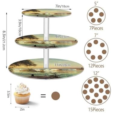 Imagem de Bierstadt Albert Falls St Scenery Tea Party Cupcake Stand redondo de acrílico com 3 camadas para exibição de copo de torre de bolo, bandejas de servir para festa, sobremesa, decoração de aniversário
