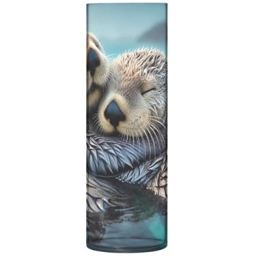 Imagem de Lontras animais lindos vasos cilíndricos decoração de casa grande vaso de plástico fofo personalizado exclusivo floral decoração moderna, 30 cm x 9,9 cm