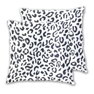 Imagem de Joitme Conjunto de 2 capas de almofada de sofá com estampa de leopardo preto e branco para sala de estar, 40 x 40 cm, 2 peças