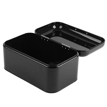 Imagem de GLOGLOW Lancheira/Caixa de Grande Capacidade, à Prova de Impressões Digitais, Recipiente de Armazenamento de Cozinha, Ferro, 12x7,1x6,3 Polegadas, Caixa de Pão de Metal retrô, Nan (Preto)