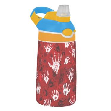 Imagem de Garrafa de água vermelha para crianças com canudo 473 ml 473 ml Garrafa de água esportiva Tritan à prova de vazamento, copo infantil portátil, reutilizável, alça de transporte