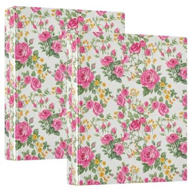 Imagem de Fichários de rosas rosas florais personalizados de 3 cm com 3 anéis para 200 folhas, portfólio, fofo, anel redondo, fichário de apresentação, 31,5 x 27 x 6 cm, pacote com 2