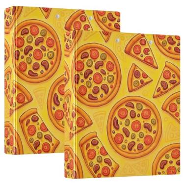 Imagem de Fichários de 3 anéis amarelos de pizza de desenho personalizado de 3 cm, 200 folhas, portfólio de pastas de anel redondo, 31,5 x 27 x 6 cm, 1 pacote