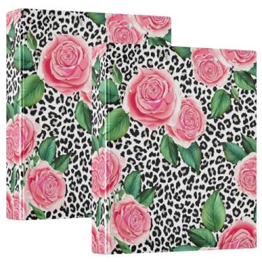 Imagem de 3 anéis personalizados rosa rosa leopardo preto 3 fichários 1,5 polegadas comporta 200 folhas pastas de caderno anel redondo fichário resistente, 31,5 x 27 x 6 cm, 1 pacote
