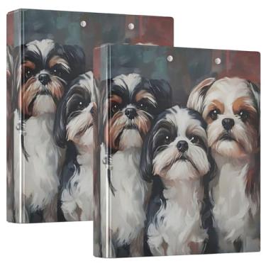 Imagem de Pintura realista de cães Shih Tzu 3 cm 3 fichários com 3 anéis comporta 200 folhas, pastas de caderno de animais fofos, anel redondo, fichário resistente, 31,5 x 27 x 6 cm, 1 pacote