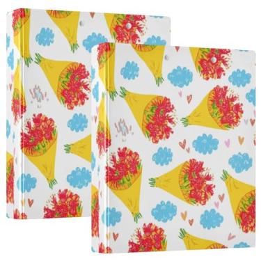 Imagem de Buquês flores vermelhas 3 anéis fichários de 3 cm comporta 200 folhas fofas pastas de portfólio floral anel redondo fichário de escritório, 31,5 x 27 x 6 cm, 1 pacote