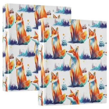 Imagem de Fichários personalizados em aquarela com 3 anéis de raposa laranja 3,8 cm, 200 folhas, 3 pastas de anéis, fichário planejador de anéis redondos, 31,5 x 27 x 6 cm, 1 pacote