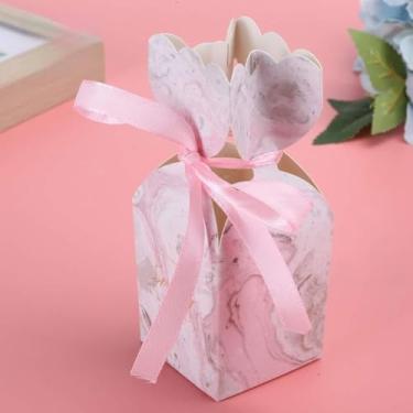 Imagem de Acouto Caixas para Lembrancinhas de Casamento, 50 Peças, Embalagem para Doces, Lembranças de Festa, Aniversário, Com Fita, Festa de Casamento, Chuveiro (mármore rosa)