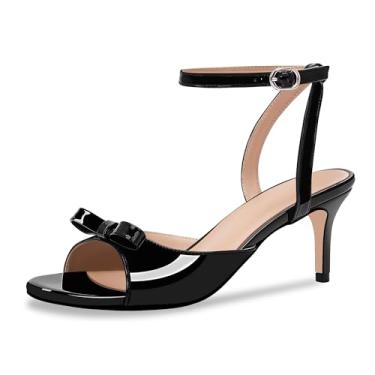 Imagem de 100FIXEO Sandália feminina de salto alto com tira no tornozelo e salto agulha, Preto, 37