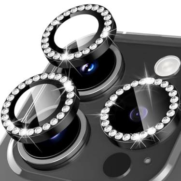 Imagem de Happtkey Protetor de lente de câmera para iPhone 15 Pro, película de proteção de lente de vidro temperado diamante 9H para decoração de celular, anel de metal de liga de alumínio individual