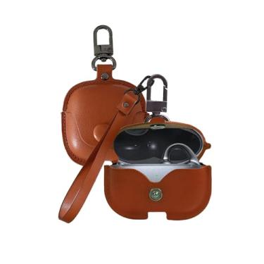 Imagem de Capa para fones de ouvido Baseus Bowie MC1 Pro, capa protetora à prova de choque com textura de couro FJIASTB com mosquetão e cordão para fones de ouvido Baseus (marrom)