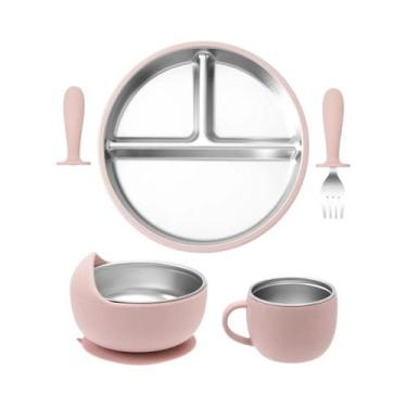 Imagem de Conjunto De Alimentação Para Bebês 5PCS Prato De Aço Inoxidável Tigela