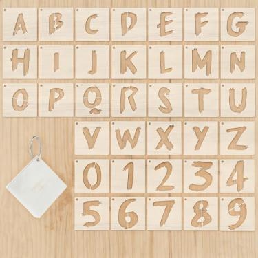 Imagem de 36 peças de estênceis de letras grandes de 5 cm – carimbos de alfabeto reutilizáveis e estênceis cursivos para crianças, pintura, papel de parede, artesanato, tinta spray, caligrafia, material de