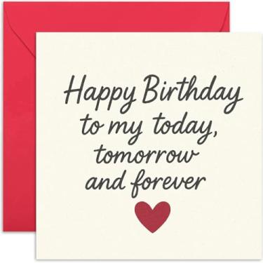 Imagem de Cartão de aniversário romântico para marido, esposa, namorada, namorado, My Today Tomorrow and Forever, design romântico de coração vermelho - quadrado, em branco por dentro com envelope premium