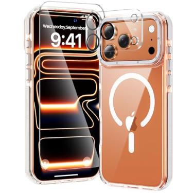 Imagem de toushion Capa transparente 3 em 1 para iPhone 17 Pro Max, compatível com MagSafe, parte traseira de acrílico resistente a amarelamento, cantos de proteção à prova de choque, proteção de nível militar