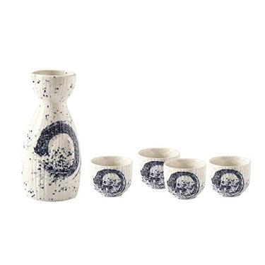 Imagem de Conjunto de copos de saquê japonês, conjunto de copos de cerâmica com padrão desenhado à mão, 5 peças, textura pitoresca, artesanato, taças de vinho para serviço de saquê quente/frio, melhor presente