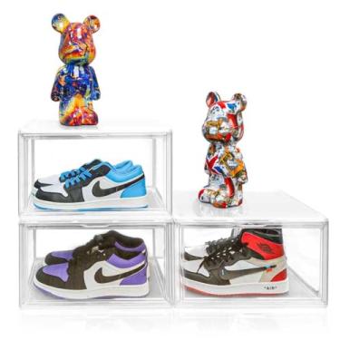 Imagem de EDS FAM 1 caixa de armazenamento de sapatos de plástico transparente empilhável com porta de acrílico magnético tamanho 12,5 vitrine de tênis transparente organizadores de armário e armazenamento