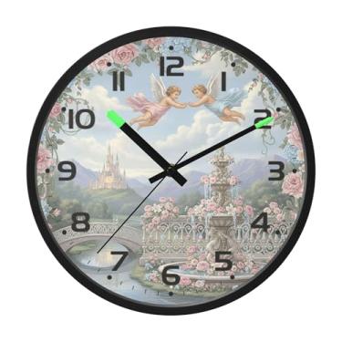 Imagem de SEHANY Lindo relógio de parede anjo silencioso sem tique-taque relógio redondo operado por bateria 30 cm controle de som luz noturna relógios de parede para sala de estar, cozinha, quarto, escritório