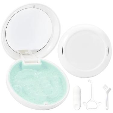 Imagem de Gaboolo Capa retentora fina com orifícios de ventilação, linda caixa de suporte dentário com ferramenta de remoção de retentor e escova compatível com protetor noturno e protetor bucal (branco verde)