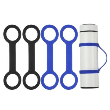 Imagem de YELARXI Alça de suporte de garrafa de água, alça de silicone antiderrapante, alças de suporte de garrafa para acampamento ao ar livre, corrida, bicicleta, academia, esportes (pacote com 4, preto/azul)