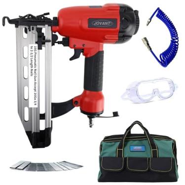 Imagem de jovant Pistola De Pregos Pneumatic Finish, Calibre 16, Aceita 3/4" A 2-1/2". Brad Pode Atingir Madeira Nobre, Ideal Para Estofados (Inclui Tubo Ar 6 M E Bolsa Portátil)