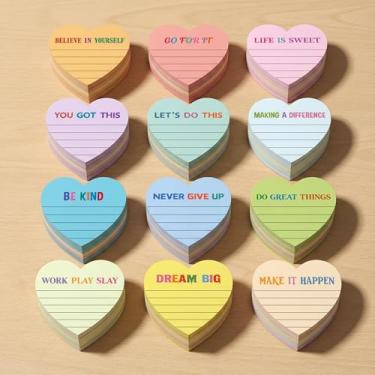 Imagem de Teling 24 peças de notas adesivas forradas em forma de coração, notas adesivas fofas, coloridas e brilhantes, blocos de notas de coração para escritório, escola, 7,5 x 7,6 cm (macarons, inspiração)