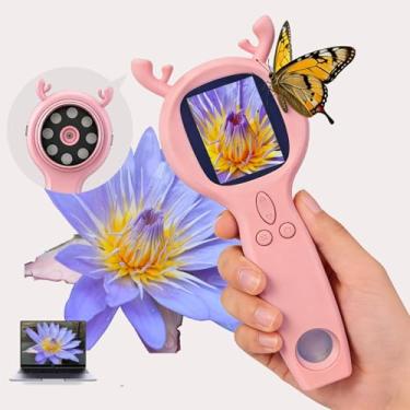Imagem de Microscópio digital portátil, kit de ciência educacional para explorar o mundo microscópico microscópio digital com ampliação de 500x, presente de Natal, presente de aniversário (rosa)