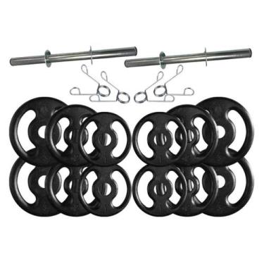 Imagem de Kit com Barras de Halteres e Anilhas de Ferro Fundido - 24 Kg - 2M
