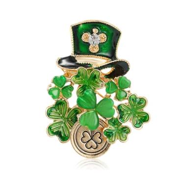 Imagem de QLYOVWE Broche de trevo do dia de São Patrício para mulheres broche de folha de trevo verde cristal broche de esmalte irlandês joias de ouro presente irlandês amuleto da sorte acessórios de fantasia