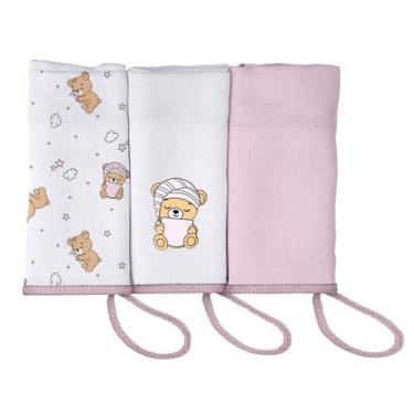 Imagem de Pano de Boca para Bebê 34 cm x 34 cm 3 unidades Pixuxu, Urso Soninho R
