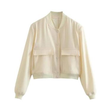 Imagem de Jaqueta Bomber Vintage Feminina - Manga Comprida com Bolsos, BR-P, Com