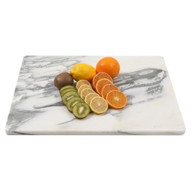 Imagem de Soulscrafts Tábua de massa de mármore natural para cozinha, 40 x 50 cm, tábua de corte de pedra grande para massa, chocolate, laje de mármore branco, presente de Natal