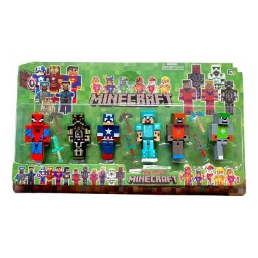 Imagem de 2X Boneco Minecraft Herois 12 Peças Homem Aranha Capitão Amé
