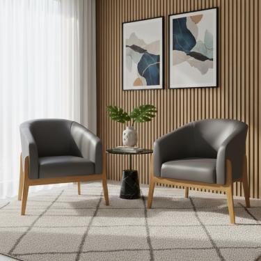 Imagem de Poltrona Sala Decorativa Kit 2 Stella Base de Madeira Sintético Grafite D03 - D'Rossi